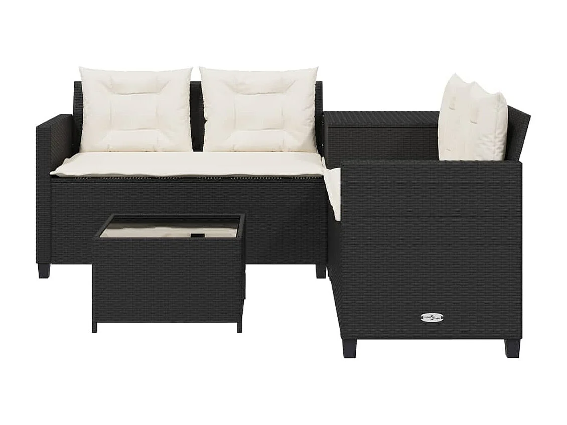 Canapé de jardin avec table et coussins en forme de L noir