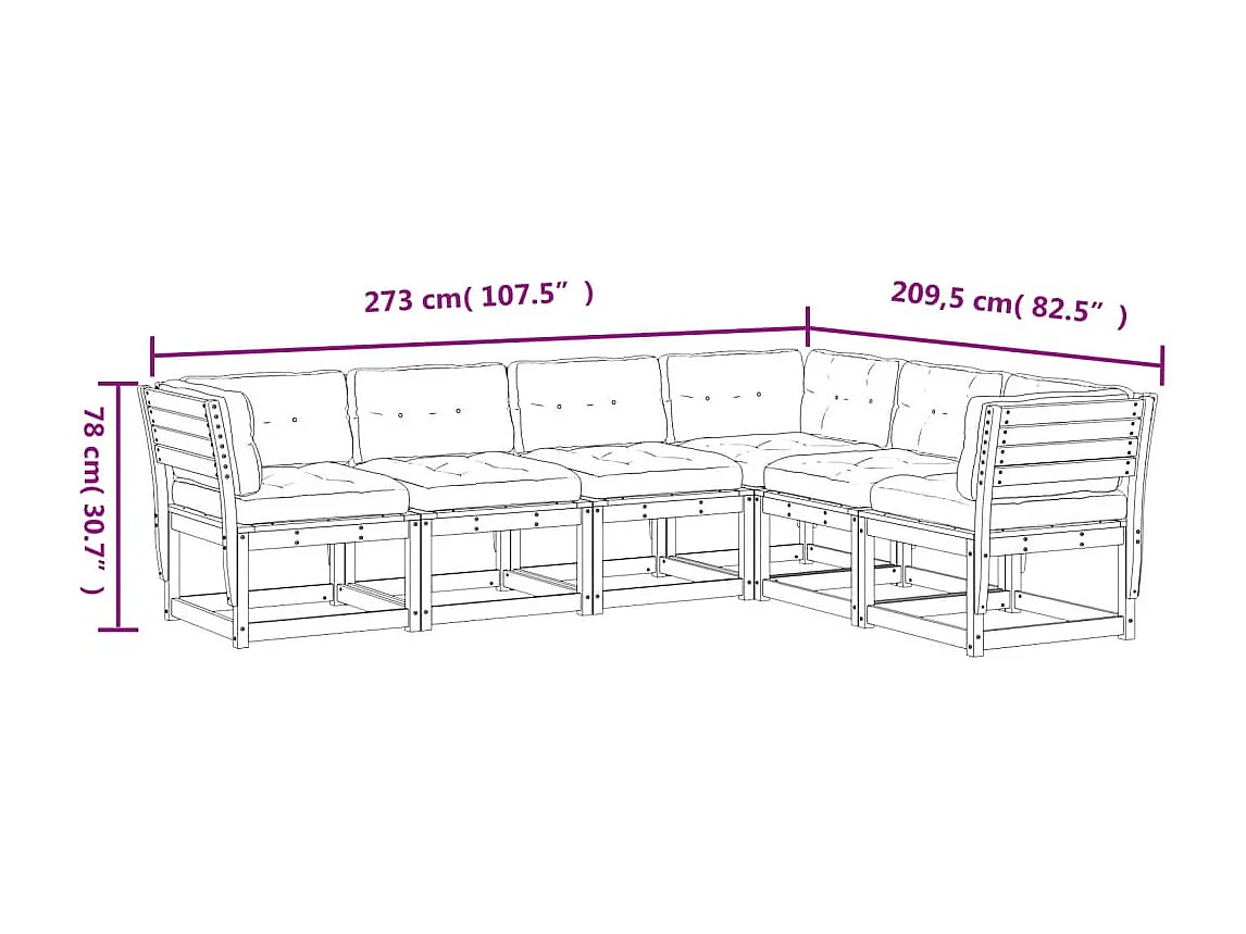 Salon de jardin 6 pcs avec coussins blanc bois massif de pin
