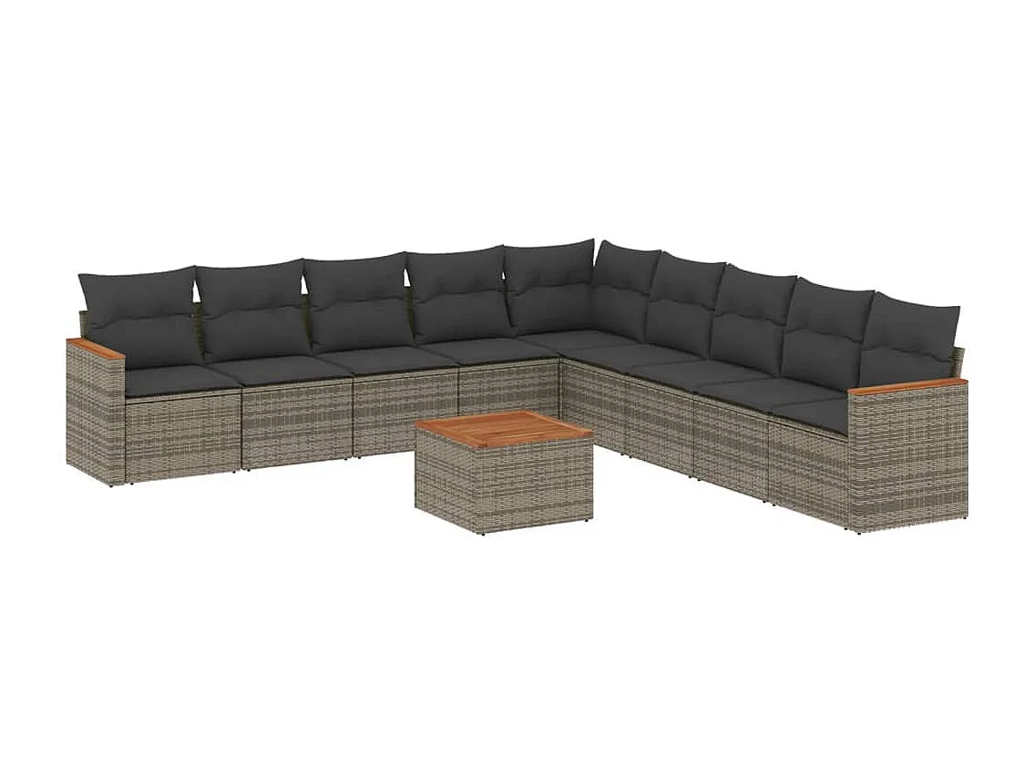 10-delige Loungeset met kussens poly rattan grijs