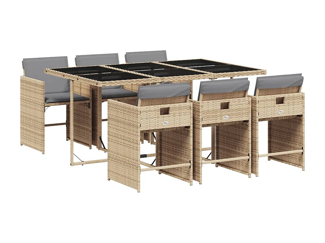 Ensemble à manger de jardin coussins 7 pcs mélange beige rotin
