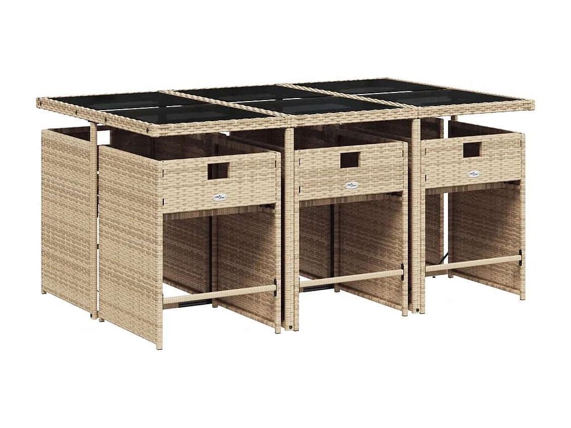 Ensemble à manger de jardin coussins 7 pcs mélange beige rotin