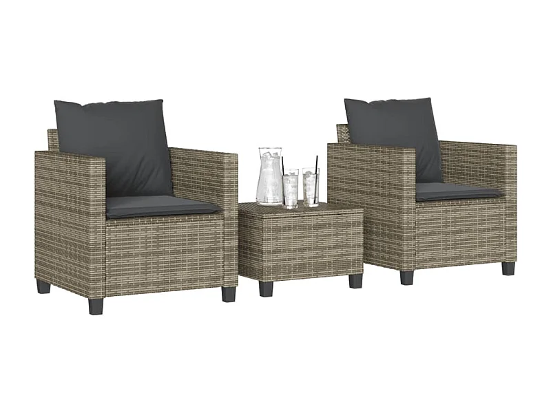 Ensemble de bistro 3 pcs avec coussins gris résine tressée