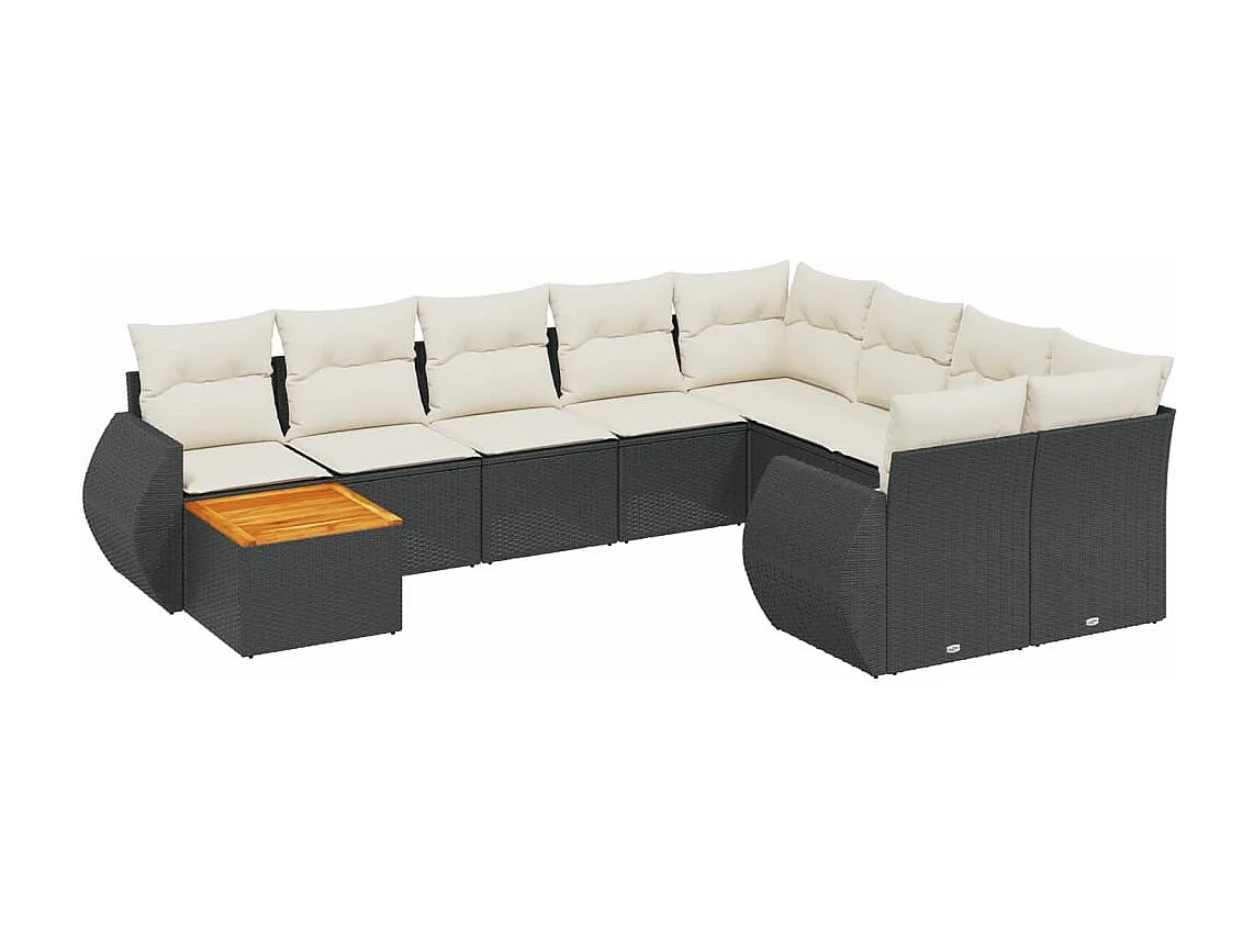 10-delige Loungeset met kussens poly rattan zwart