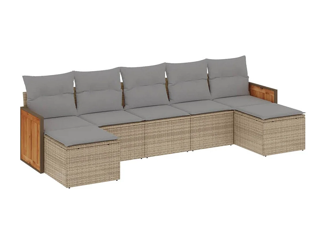 7-delige Loungeset met kussens poly rattan beige