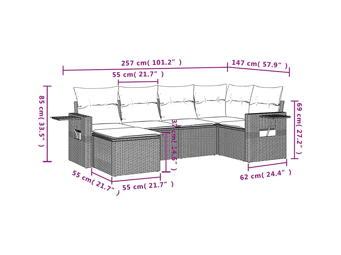 6-tlg. Garten-Sofagarnitur mit Kissen Braun Poly Rattan
