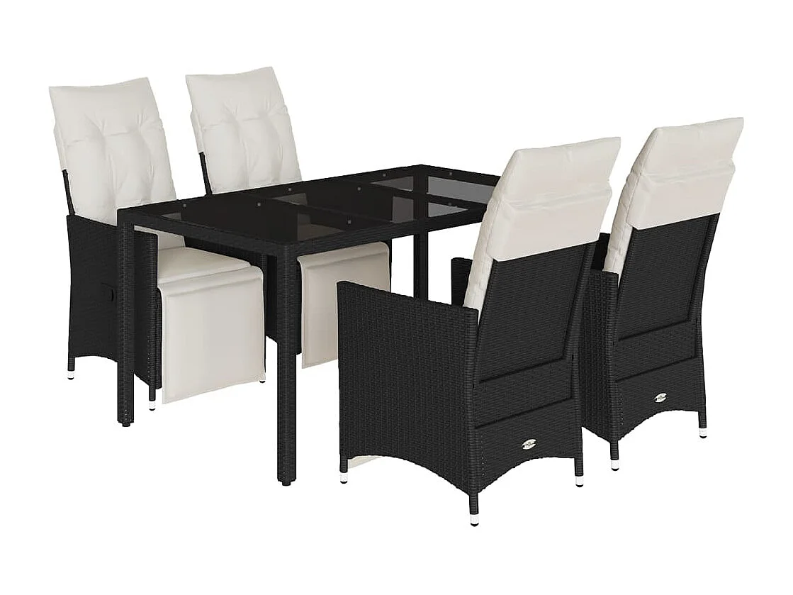 Set da Pranzo da Giardino 5 pz Nero con Cuscini in Polyrattan