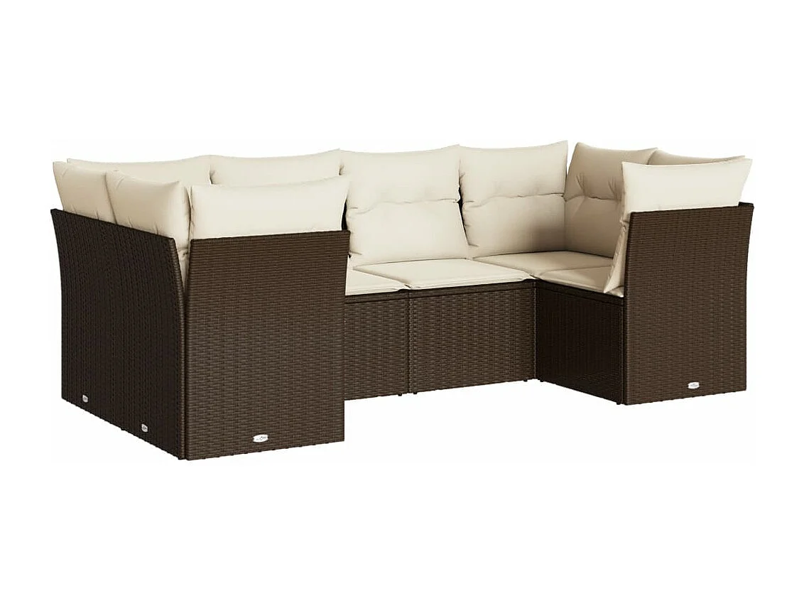 6-delige Loungeset met kussens poly rattan bruin