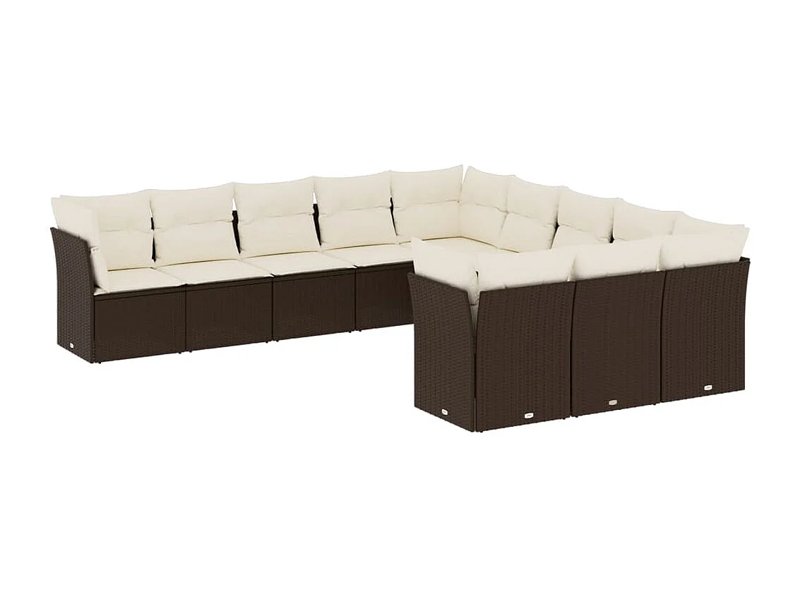 11-delige Loungeset met kussens poly rattan bruin