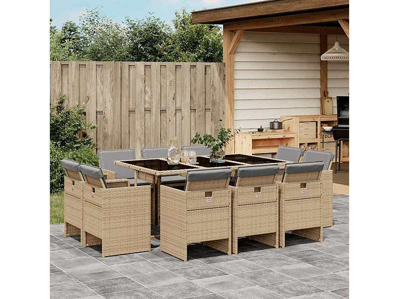 11-tlg. Garten-Essgruppe mit Kissen Beigemischung Poly Rattan
