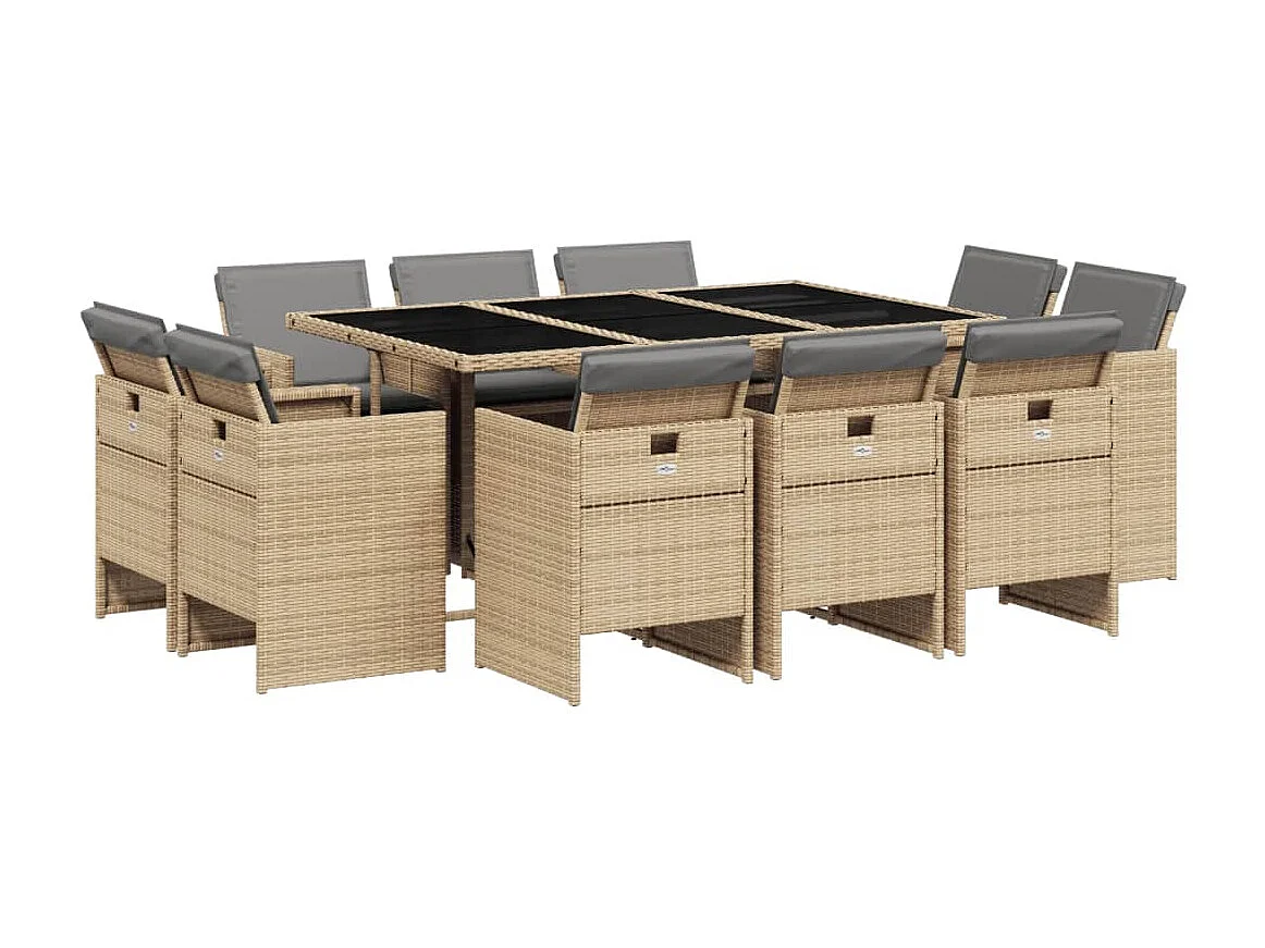 Set Pranzo da Giardino 11 pz con Cuscini Beige Misto Polyrattan