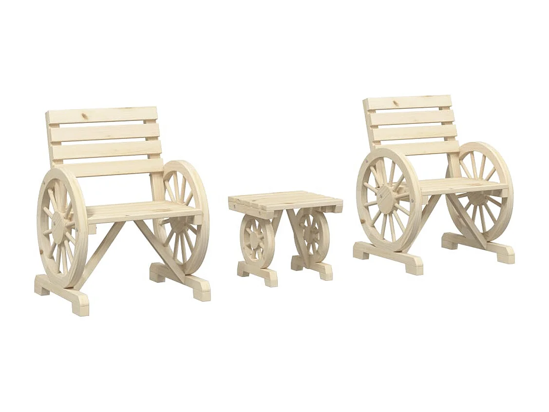 Set Salotto da Giardino 3 pz in Legno Massello di Abete