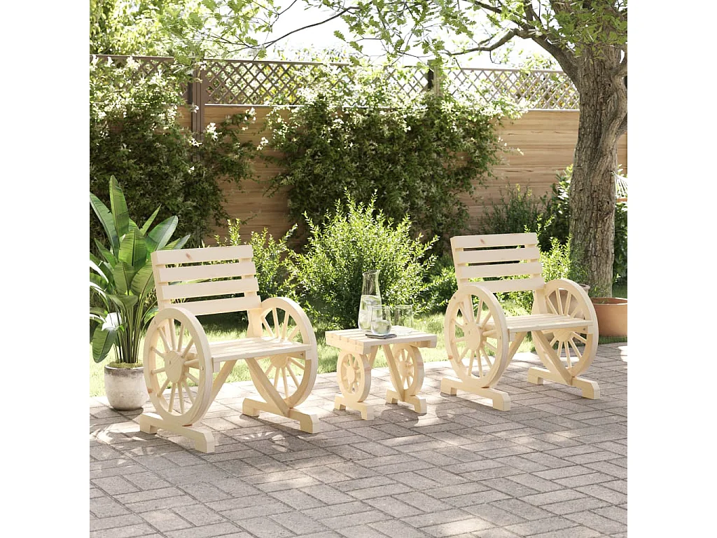 Set Salotto da Giardino 3 pz in Legno Massello di Abete