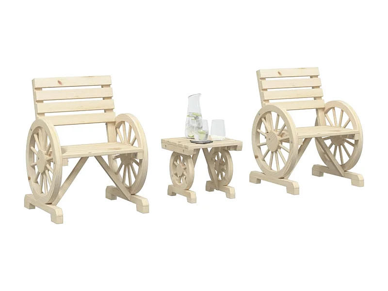 Set Salotto da Giardino 3 pz in Legno Massello di Abete