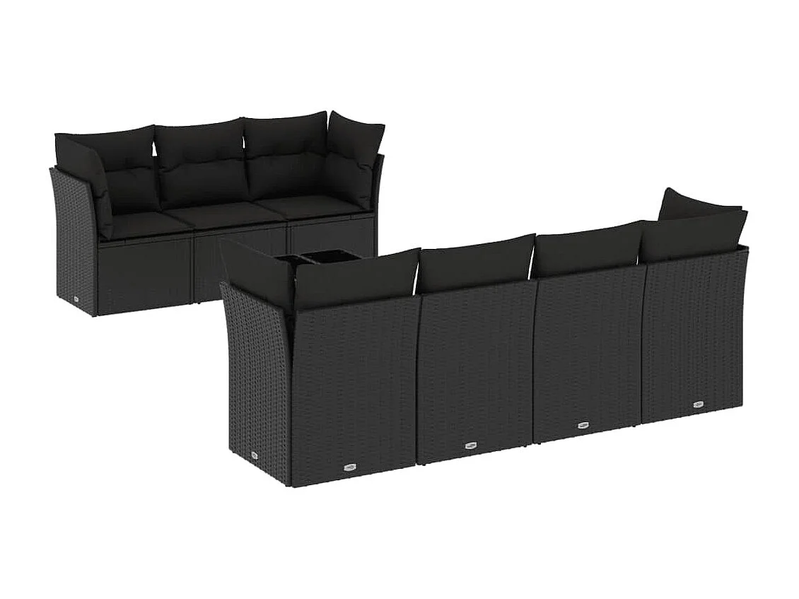 Set de sofás de jardín 8 piezas y cojines ratán sintético negro