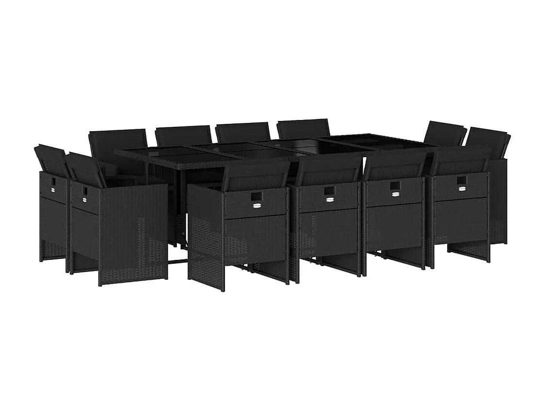 13 pcs conjunto de jantar p/jardim com almofadões vime PE preto