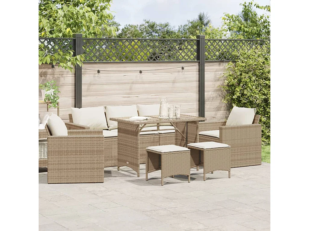 Salon de jardin avec coussins 6 pcs beige résine tressée
