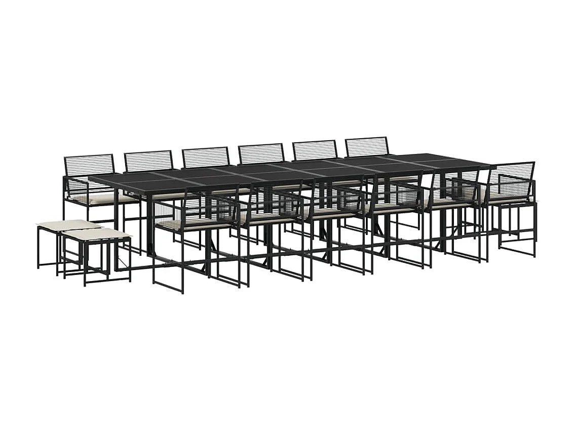 17-tlg. Garten-Essgruppe mit Kissen Schwarz Poly Rattan