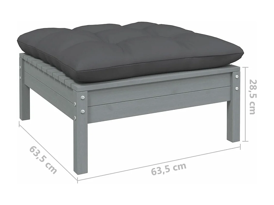 Salon de jardin 11 pcs avec coussins Gris Bois de pin solide