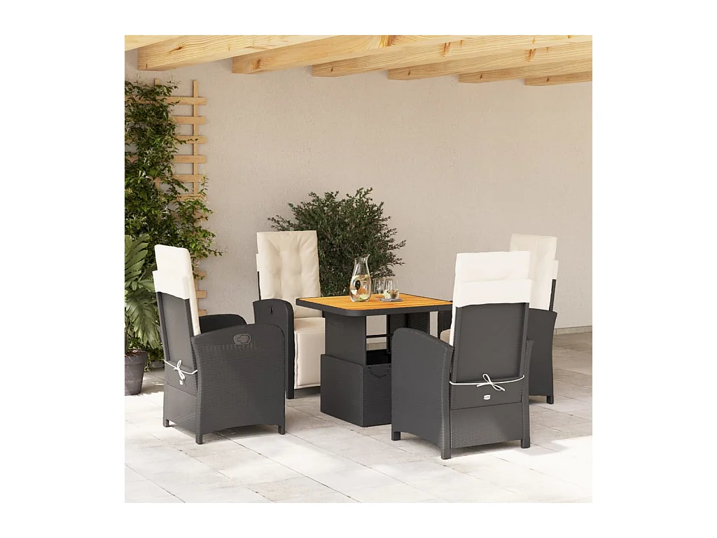 Ensemble à manger de jardin coussins 5pcs Noir Résine tressée