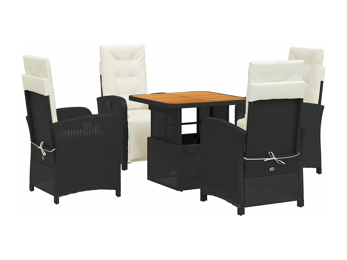 Ensemble à manger de jardin coussins 5pcs Noir Résine tressée