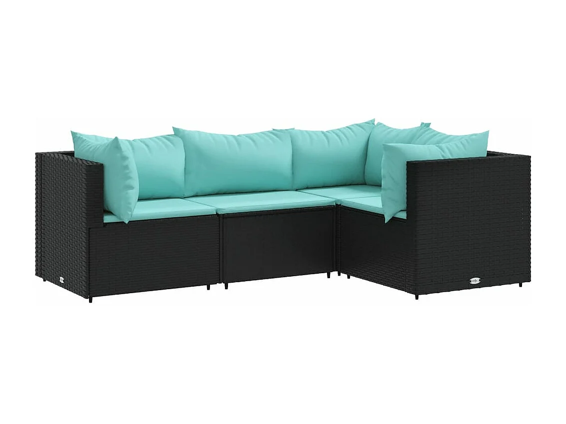 Set Divani da Giardino 4 pz con Cuscini Nero in Polyrattan