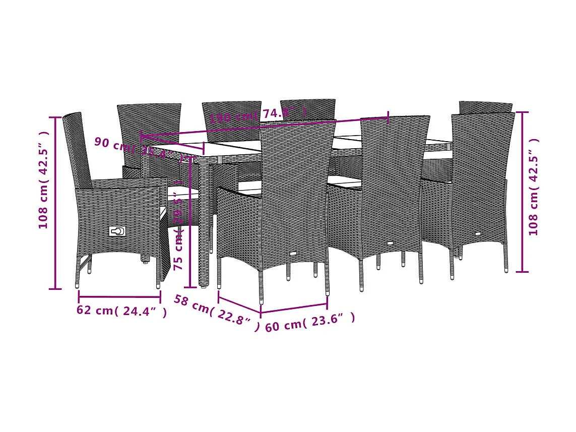 Set da Pranzo da Giardino 9 pz con Cuscini Beige in Polyrattan