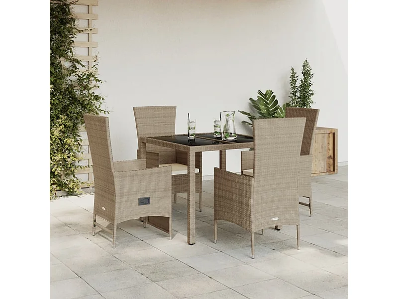 Set comedor de jardín 5 pzas con cojines ratán sintético beige