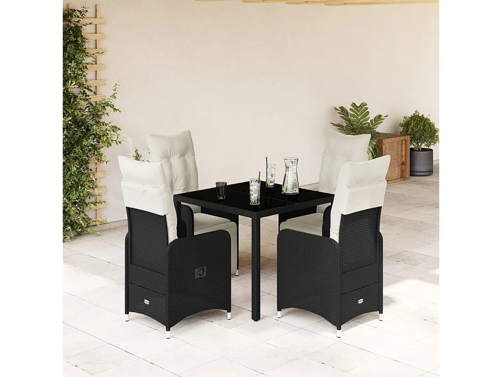 Ensemble de bistro de jardin 5 pcs coussins noir poly rotin