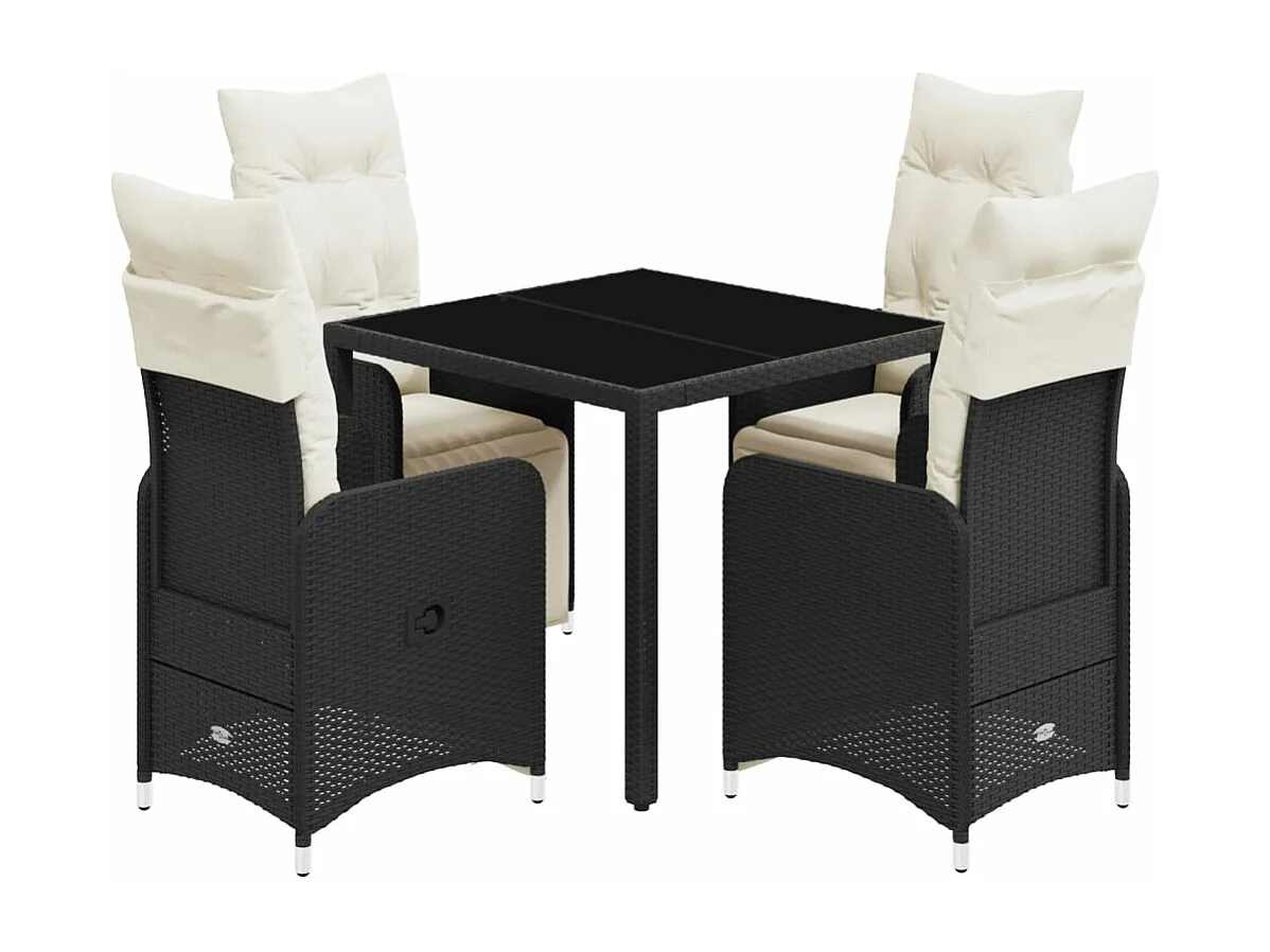 Ensemble de bistro de jardin 5 pcs coussins noir poly rotin