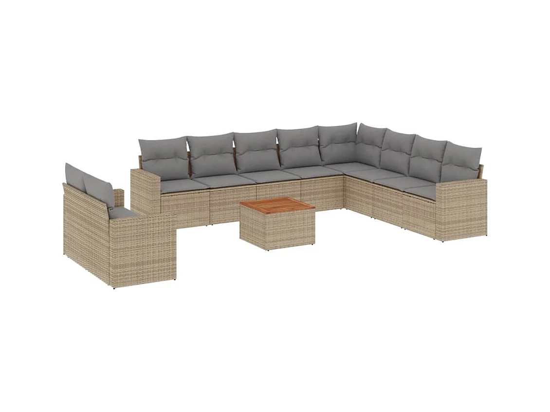 Salon de jardin 11 pcs avec coussins beige résine tressée