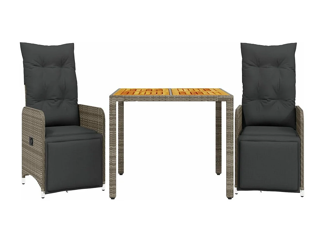 Ensemble de bistro de jardin 3 pcs coussins gris poly rotin