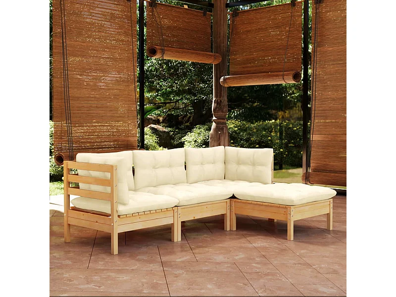 Muebles de jardín 4 piezas con cojines madera de pino crema
