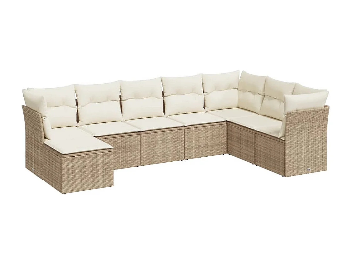 Set Divano da Giardino 8 pz con Cuscini Beige in Polyrattan