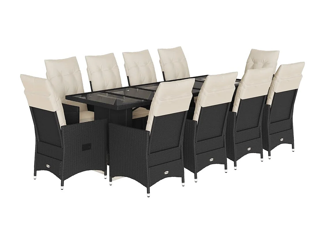 Set da Bistrò da Giardino 11 pz con Cuscini Nero in Polyrattan