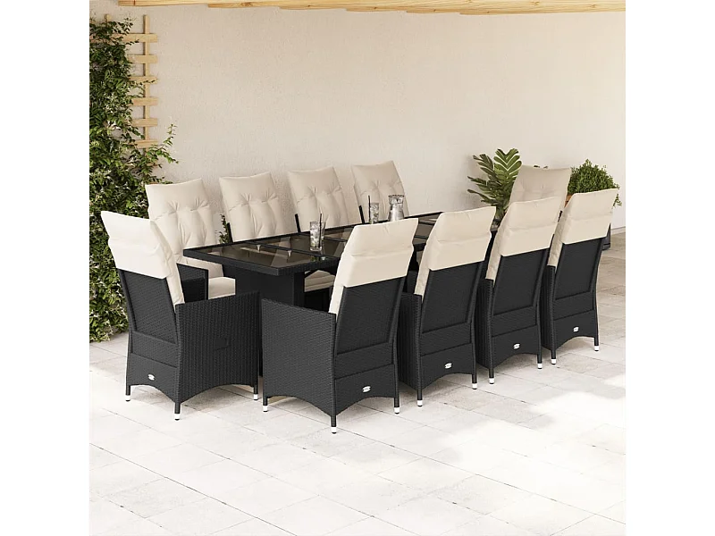 Set da Bistrò da Giardino 11 pz con Cuscini Nero in Polyrattan