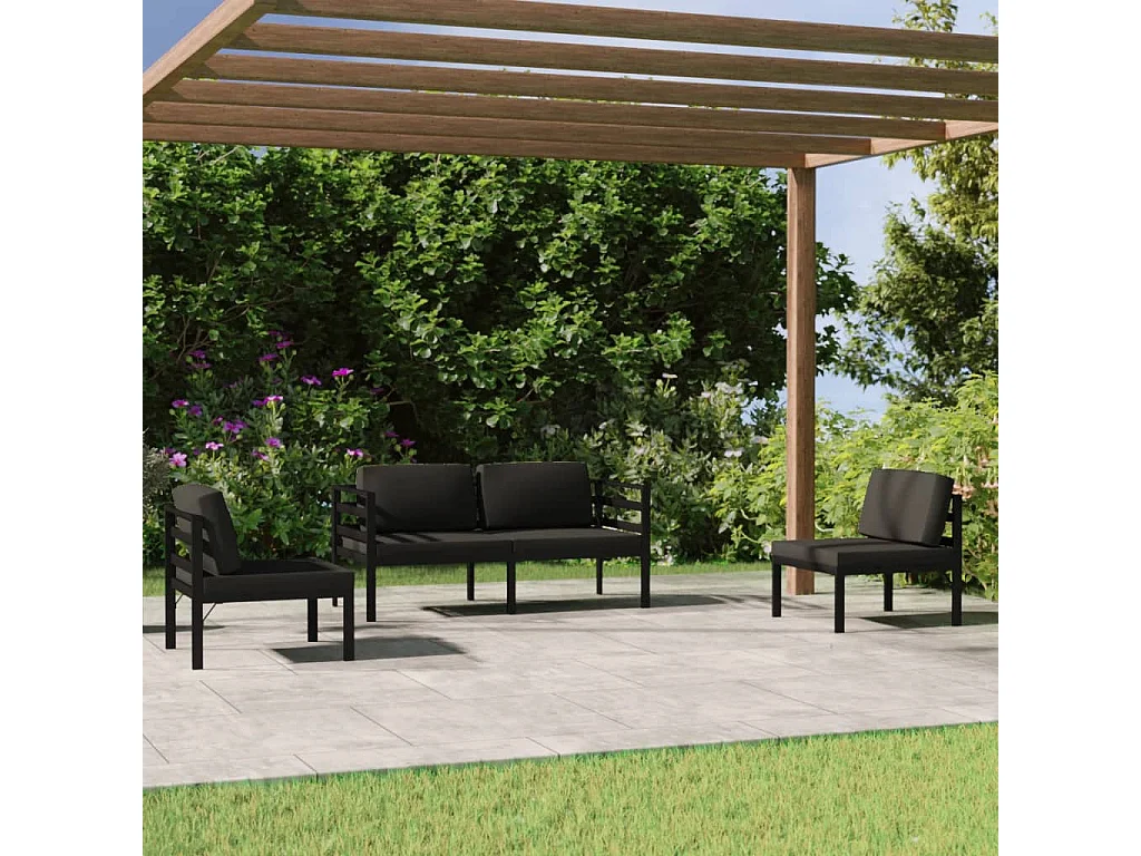 Salon de jardin 4 pcs avec coussins Aluminium Anthracite