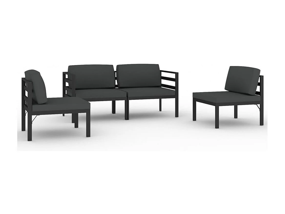 Salon de jardin 4 pcs avec coussins Aluminium Anthracite