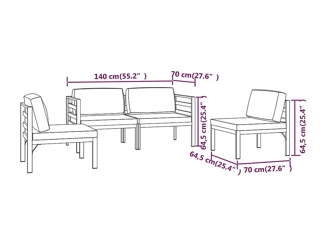 4 pcs conjunto lounge jardim com almofadões alumínio antracite