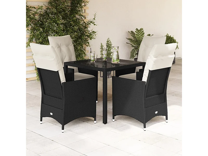 Set de muebles jardín 5 pzas con cojines ratán sintético negro