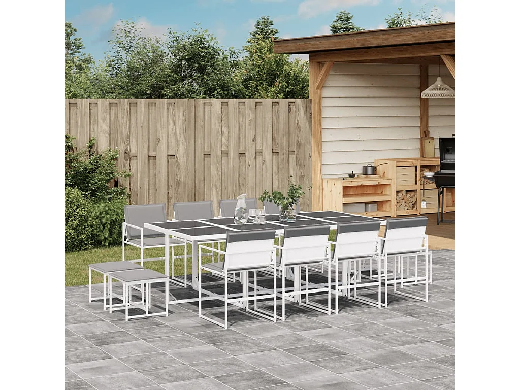Ensemble à manger de jardin avec coussins 13pcs blanc textilène