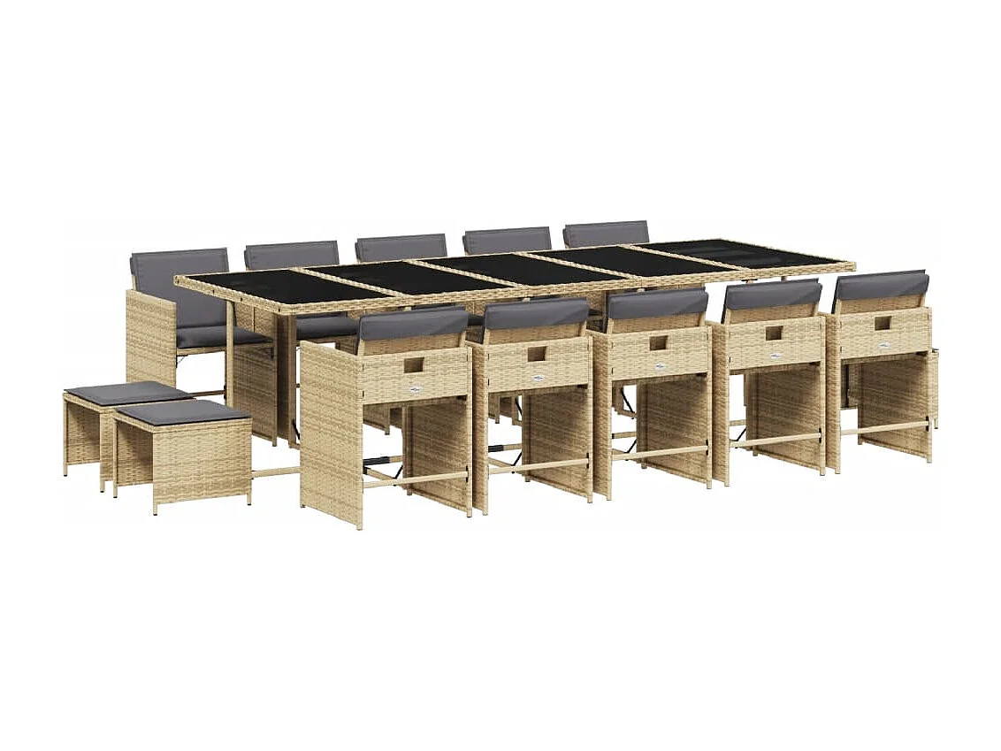 Ensemble à manger de jardin et coussins 15 pcs mélange beige