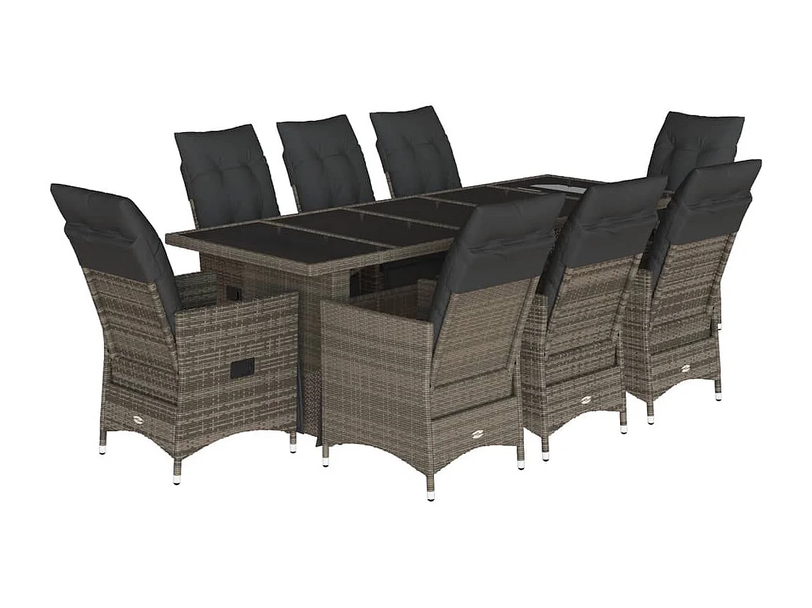 9-tlg. Garten-Bistro-Set mit Kissen Grau Poly Rattan