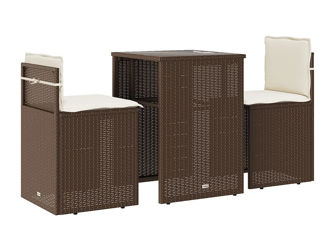 Set Bistrò 3 pz con Cuscini Marrone in Polyrattan