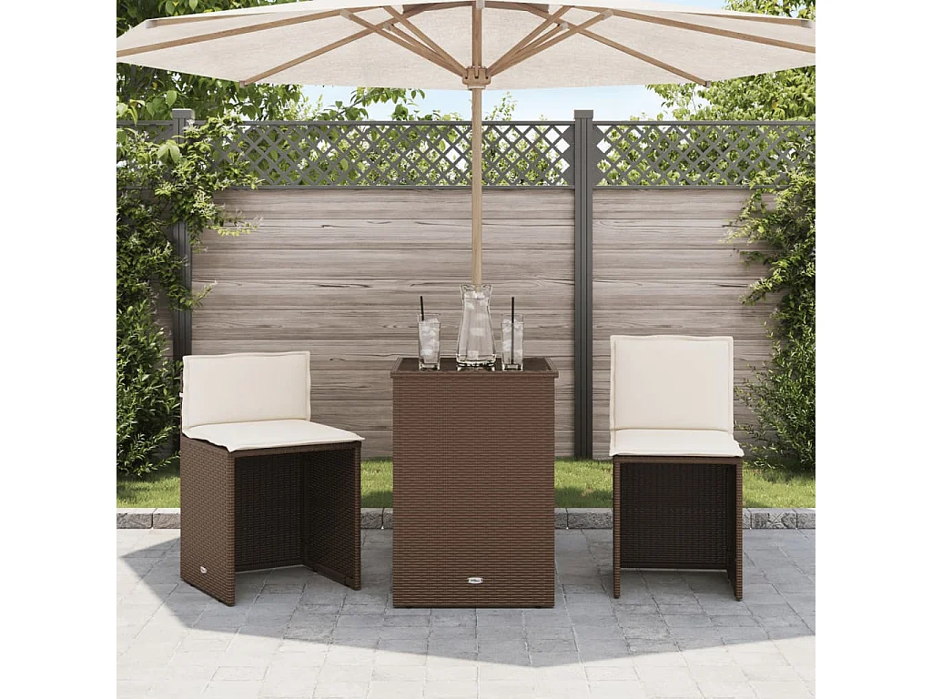 Set Bistrò 3 pz con Cuscini Marrone in Polyrattan