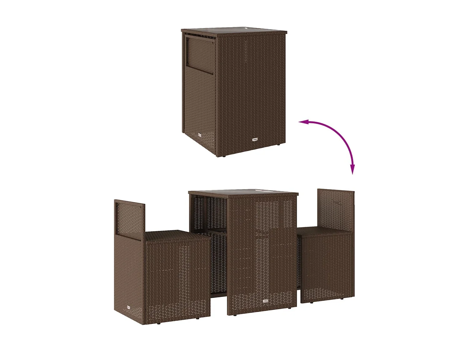 Set Bistrò 3 pz con Cuscini Marrone in Polyrattan