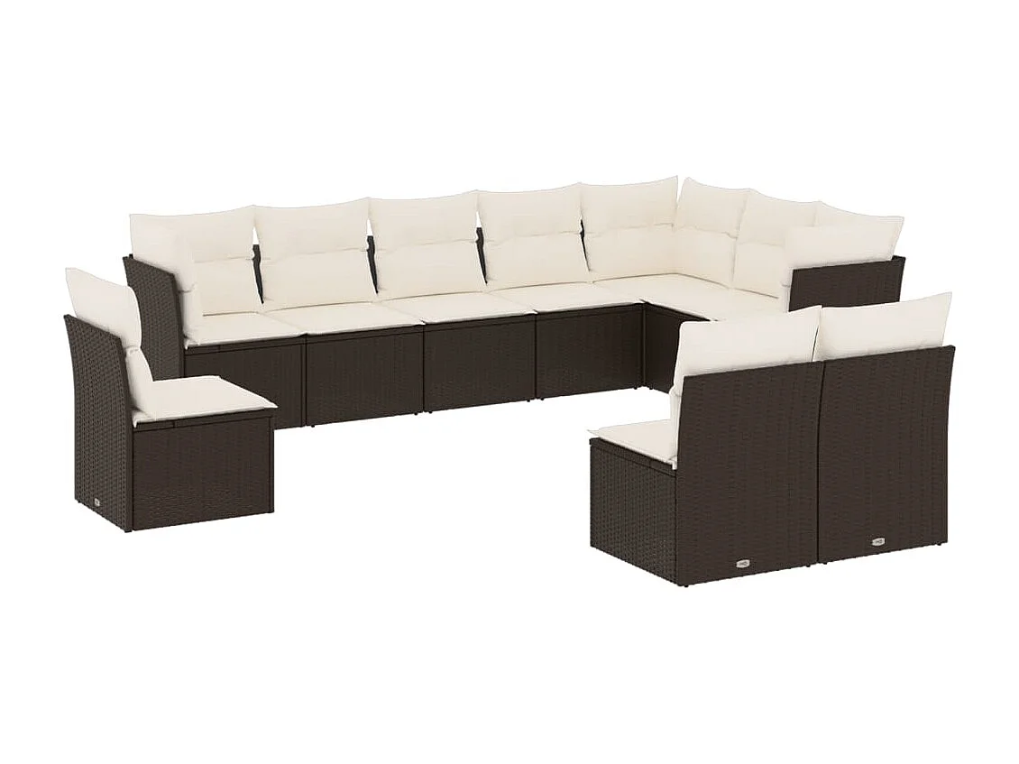 Set Divani da Giardino 10pz con Cuscini in Polyrattan Nero