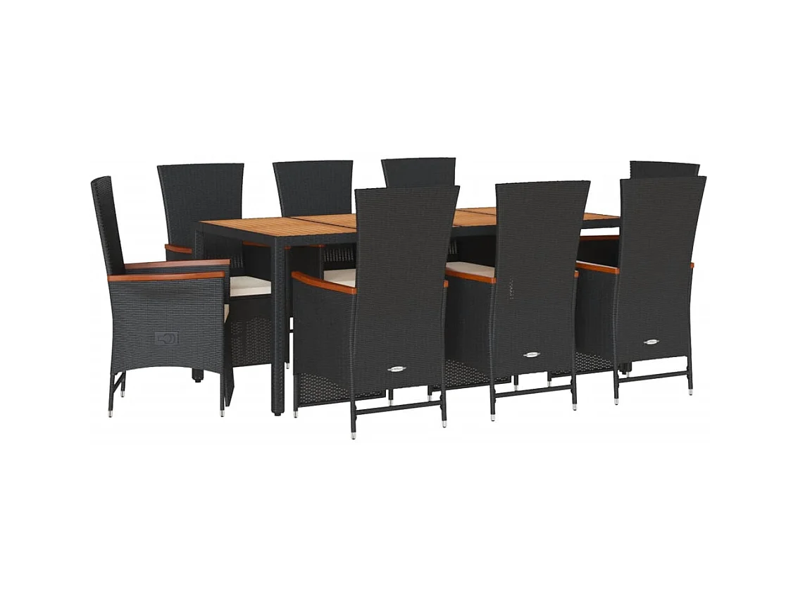 9-tlg. Garten-Essgruppe mit Kissen Schwarz Poly Rattan