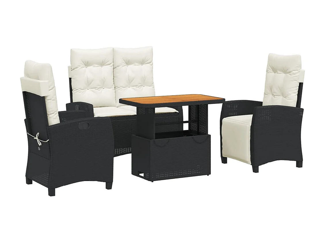 Set da Pranzo da Giardino 4 pz con Cuscini Nero in Polyrattan