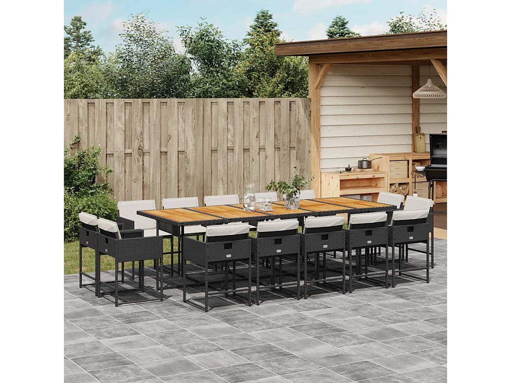 15-delige Tuinset met kussens poly rattan zwart