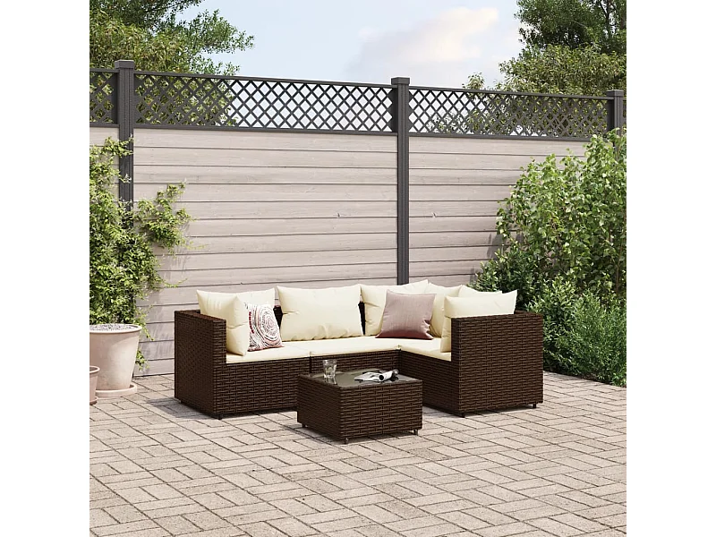 Salon de jardin 5 pcs avec coussins Marron Résine tressée